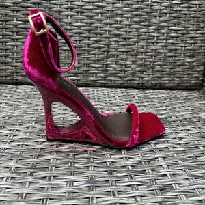 Reiss London Cora Pink Velvet Strappy Wedge Heels